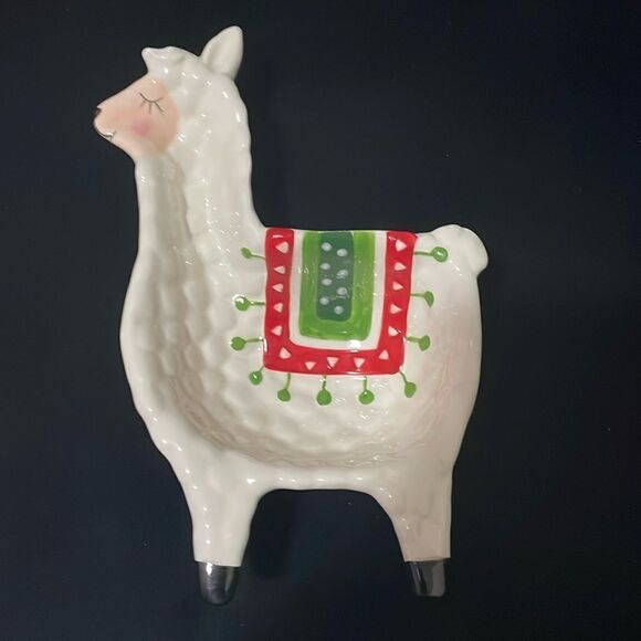 Eccolo Ceramic trinket dish jewelry holder Alpaca white mexican llama poncho - Picture 5 of 8